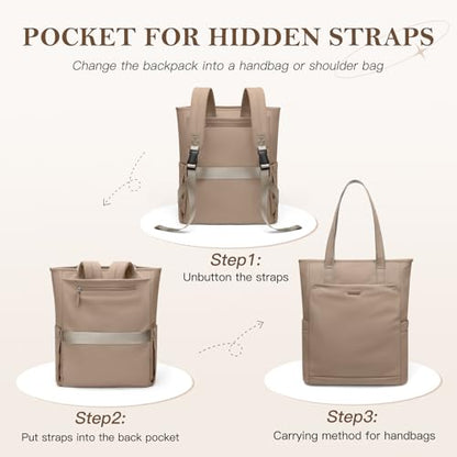 Convertible Laptop Backpack for Women Men Carry on Tote Backpack Teacher Bookbag for College Work Nurse Travel Leisure,16 Inch,Champagne Brown - color: Champagne Brown