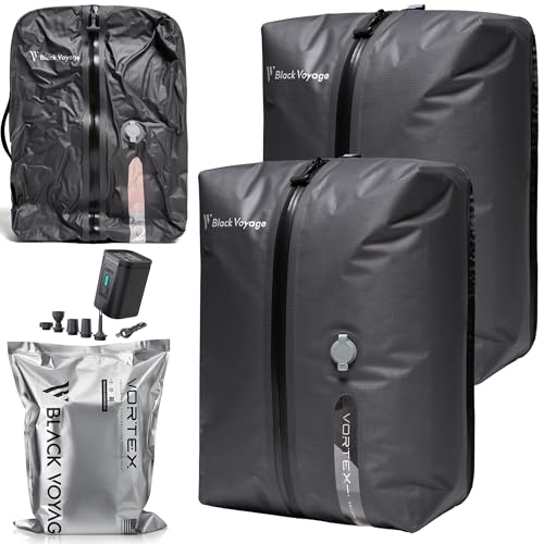 Black Voyage Reusable Vacuum Compression Travel Bag for Carry-On Suitcase and Backpack, Recycled IPX8 Waterproof Space Saver Vacpack (2-Pack, 18L - Pump Included) - color: Gray 18L (2-Pack), size: 18L (Air Pump Included)