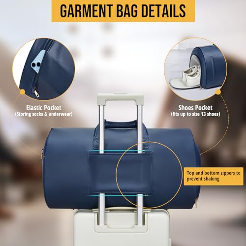 Convertible Garment Bag, Carry on Garment Duffel Bag with Shoulder Strap, Men's Women's Travel Clothing Bag with Shoe Compartment, 2-in-1 Hanging Suitcase Suit Business Travel Bag (Blue) - color: Blue