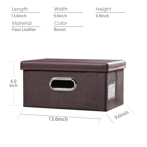 PRANDOM Collapsible Storage Box with Lid [3-Pack] Leather Fabric Foldable Storage Bin Organizer Container Basket Cube with Cover for Home Bedroom Closet Office Nursery Brown(13.6x9.6x6.9) - color: Brown, size: Small(3-Pack)