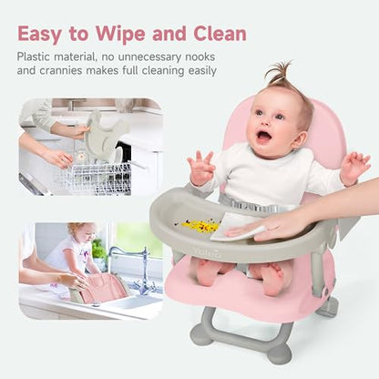 YOLEO Baby High Chair Booster Seat for Dining Table, Foldable High Chairs with Adjustable Heights, Travel Booster Seat with Removable Tray - color: Pink, size: No Cushion