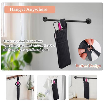 Hair Tools Travel Bag, Heat Resistant Curling Iron Holder & Flat Iron Case, Hot Tools Organizer Pouch for Hair Straightener, Hair Dryer, Crimper & Styling Accessories, Travel Makeup Bag - color: Black
