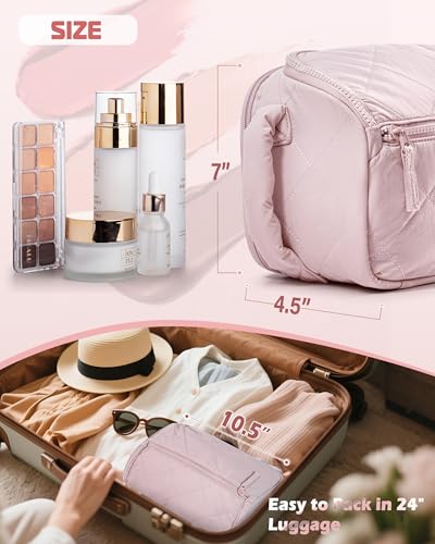 Marscamd Travel Toiletry Bag for Women, Water Resistant Makeup Organizer with Wide-Open Design for Toiletries and Cosmetics, Pink (Bag Only) - color: Pink