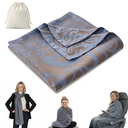 Travel Blanket Airplane - Ultra Soft & Lightweight Knit Design Compact Airplane Blanket,53x72 Inch,Stylish Travel Shawl Wraps for Flights,Office,Home Use,Travel Essentials & Gifts - color: Blue