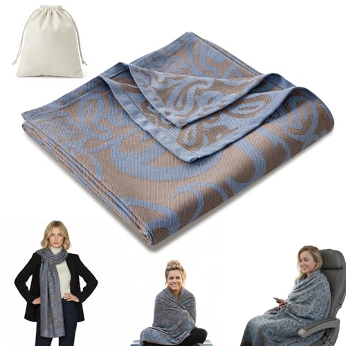 Travel Blanket Airplane - Ultra Soft & Lightweight Knit Design Compact Airplane Blanket,53x72 Inch,Stylish Travel Shawl Wraps for Flights,Office,Home Use,Travel Essentials & Gifts - color: Blue