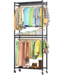Sakugi Clothes Rack - 33.0" x 12.2" x 79.5" Clothing Rack with Shelves & Wheels, Multi-Functional Wardrobe Closet with Hooks, Sturdy Metal Garment Rack for Bedroom, Laundry, Balcony (Black) - color: Black, size: Large