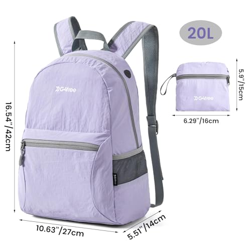 G4Free 20L Lightweight Packable Backpack Travel Hiking Daypack Foldable Backpack for Men Women(Light Purple) - color: Light Purple