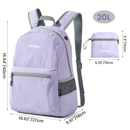 G4Free 20L Lightweight Packable Backpack Travel Hiking Daypack Foldable Backpack for Men Women(Light Purple) - color: Light Purple