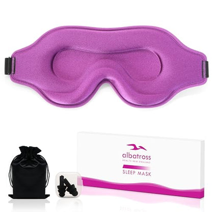 Sleep Eye Mask for Men Women, Sleeping Mask for Side Sleeper, Travel Blackout Night Blindfold Eye Shade Cover with Adjustable Strap (Purple) - color: Purple
