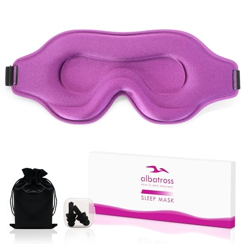 Sleep Eye Mask for Men Women, Sleeping Mask for Side Sleeper, Travel Blackout Night Blindfold Eye Shade Cover with Adjustable Strap (Purple) - color: Purple