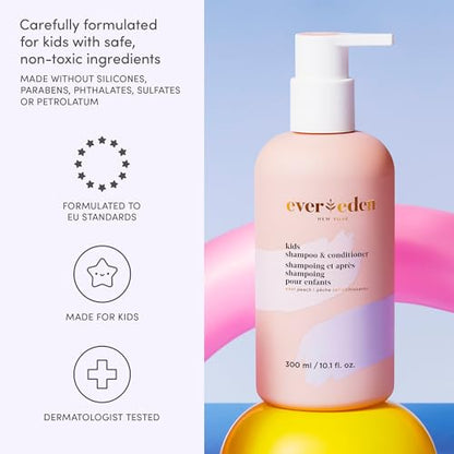 Evereden Kids Travel Essentials Set: Clean & Vegan 5-Piece Skin Care Travel Set for Kids | Body Wash, Lotion, Face Wash, Cream, 2-in-1 Shampoo & Conditioner | TSA-approved | Travel Size Toiletries