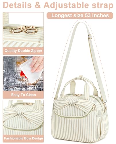 Bluboon Lunch Box for Women, Large Insulated Lunch Bag with Shoulder Strap, Adult Lunch Tote Teacher Nurse, Bow Lunch Cooler Gifts for Work Picnic Travel, Black (Brown White) - color: Brown White