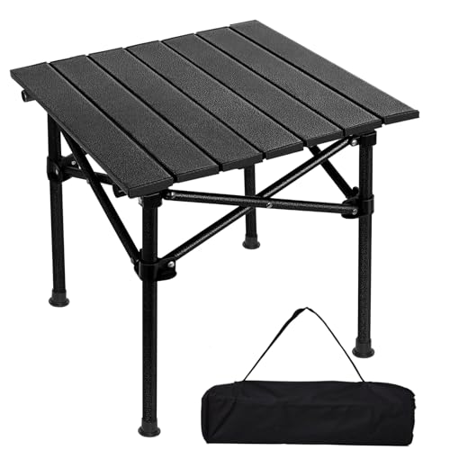 SHANQUAN Folding Camping Table, 27.6 × 27.6 Inches Portable Camp Table Aluminum Fold Up Lightweight Roll Up Table with Carry Bag Indoor Outdoor for Camping, Picnic, Backyard, BBQ, Patio, Black - size: 27.6*27.6 inch