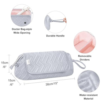Leudes Hair Tools Travel Bag for Women Heat Resistant Mat for Travel Essentials Hot Tools Straighteners,Flat Irons,Curling Iron,Hot Air Brushes and Hair Dryer Organizer Bags 2 in 1 (Light Grey) - color: Light Grey