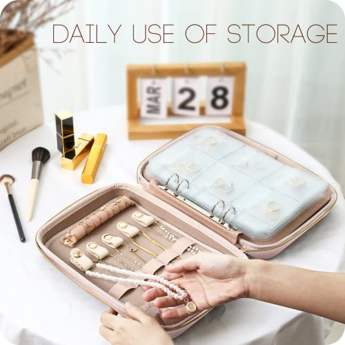 ProCase Large Travel Jewelry Organizer Case, Jewellery Home Storage Book Ring Binder with Clear Pockets for Presentation, Zippered Pouch Bag for Earrings Necklaces Bracelets -Pink - color: Pink, size: Large, Loose-leaf