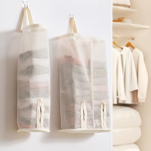 1pc Mesh Storage Bags Wall Mounted Breathable Fabric Hangable Organizer, Space Saving Pouches for Clothes Socks Underwear, Yellow, S - size: Small