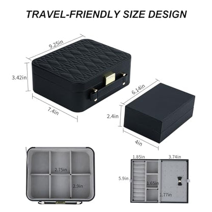Travel Jewelry Box Jewelry Storage Case Jewelry Suitcase for Women and Men 2 Layer Jewelry Organizer Box with Removable Tray (Black) - color: Black-2