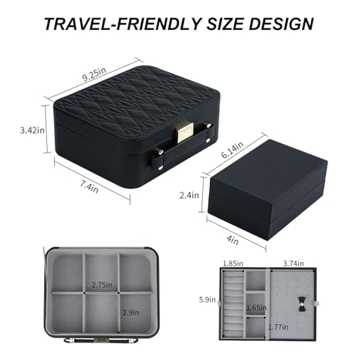 Travel Jewelry Box Jewelry Storage Case Jewelry Suitcase for Women and Men 2 Layer Jewelry Organizer Box with Removable Tray (Black) - color: Black-2