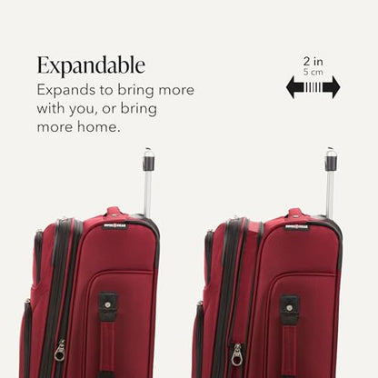 SwissGear Sion Softside Expandable Luggage – Carry-On Suitcase with 360 Degree Wheels & Retractable Handle – 21 Inch, Perfect for 1-3 Night Trips – Burgundy - color: Burgundy, size: Carry-On