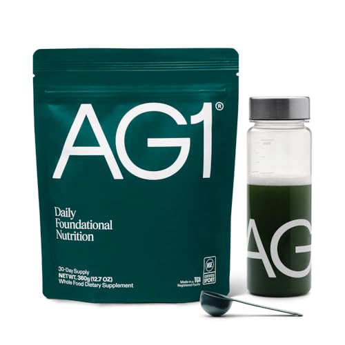 AG1 Greens Powder Supplement | Improve Gut Health | Multivitamin, Probiotic, Gluten Free, Vegan and Keto Friendly | Shaker & Scoop Included | 75 Vitamins (Athletic Greens), Classic Formula - style: Starter Kit: 30 Servings, Shaker and Scoop