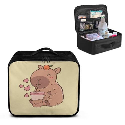 First Aid Empty Pouch Capybara Yellow Print Multi-Compartment Medical Organizer for Hiking Travel and Daily Carry Features Water-Repellent Fabric Washable Interior Quick-Grab Handle - color: Capybara Yellow