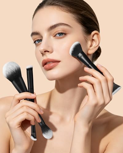 EIGSHOW Makeup Brush Set 3Pcs, Double Sided Foundation Contour Powder Highlight Concealer Brush for Liquid, Cream & Powder, Fit for Home, Travel & Gifting (Black) - color: Black