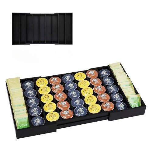 K Cup Holder Bamboo Coffee Pod Holder Drawer Organizer, Expandable K Cup Pod Storage Tea Bag Storage for Coffee Station Home Office and Kitchen （Black) - color: Black