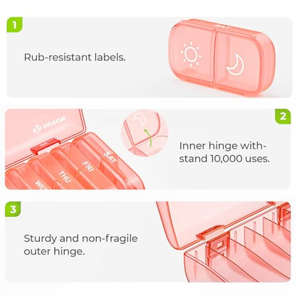AUVON XL Weekly Pill Organizer 2 Times a Day, Pill Box 7 Day with One-Side Large Openings for Easy to Use, Watermelon Red AM PM Pill Case for Medication, Vitamins, Fish Oils, Supplements - color: Watermelon Red