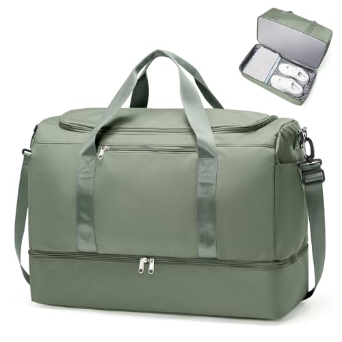 Extra Large Travel Duffle Bag,Carry on Overnight Weekend Bag with Shoes Compartment,Weekender Bags for Women for Travel Business Trips Sport Hospital - color: Olive Green, size: Extra Large