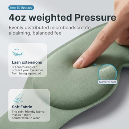 3D Contoured Weighted Sleep Mask: Full Coverage Eye Mask for Night Shift Workers, Blackout Eye Cover Design - Soft Memory Foam, Daytime Nap Gadget After Late Hours, Bedroom and Night Use - color: Full-coverage Green