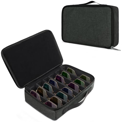 Bukere Travel Sunglasses Organizer Case, Adjustable Slot For Multiple Pairs, Portable Eyeglasses Storage Box for Men Women - color: Darkgrey, style: 7 Slots