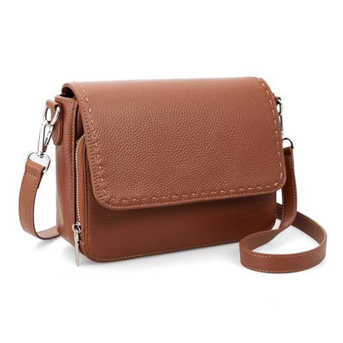 befen Genuine Leather Crossbody Bags for Women Medium Purse with Built in RFID Wallet Womens Soft Cross Body Purse - color: Brown