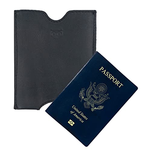 Hide & Drink, Travel Passport Pocket Sleeve Handmade from Full Grain Leather - Charcoal Black - color: Charcoal Black