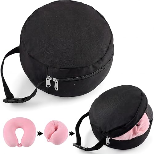 1 Pcs Travel Neck Pillow Bag Compact Travel Neck Carrying Case Bag for Airplane Train Journey Quick Release Clasp Attaches to Luggage Purse Backpack, Pillow Not Included (Black) - color: Black