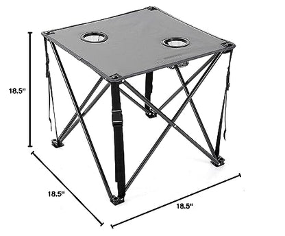 ARROWHEAD OUTDOOR 26” (66cm) Portable Camping Folding Table, 2 Cup Holders, Square, Carrying Case, Steel Frame, High-Grade 600D Canvas - color: Grey