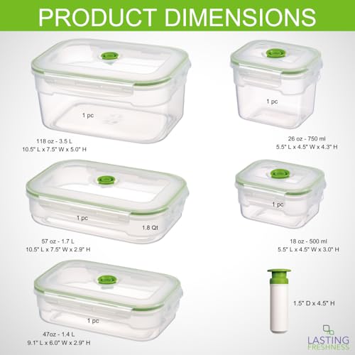 Lasting Freshness BPA-Free Plastic Vacuum Seal Containers with Hand Pump – Airtight Food Storage, Meal Prep & Pantry Organization, Preserves Freshness 5X Longer, 11-Piece Set - color: 11 Piece Rectangular