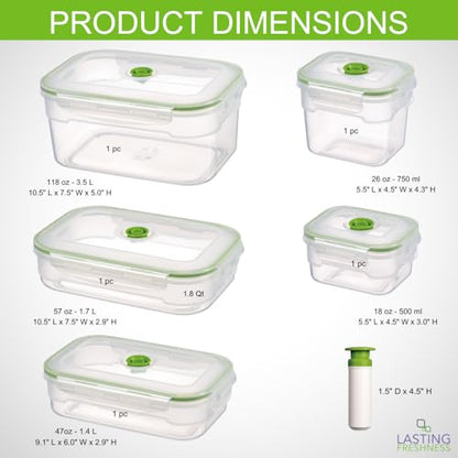 Lasting Freshness BPA-Free Plastic Vacuum Seal Containers with Hand Pump – Airtight Food Storage, Meal Prep & Pantry Organization, Preserves Freshness 5X Longer, 11-Piece Set - color: 11 Piece Rectangular