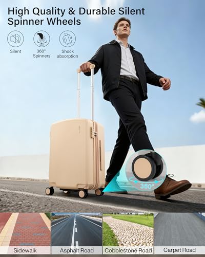 Hanke 20 Inch Expandable Carry On Luggage, 22x14x9 Airline Approved, TSA Lock Hard Shell Lightweight Suitcase for Men Women (Cuba Sand) - color: Cuba Sand, size: Expandable 20 Inch