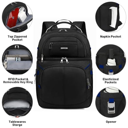 Insulated Cooler Backpack,Double Deck Leakproof Cooler Bag,Insulated Backpack Cooler Lunch Backpack for Men Women - color: Blue+Black