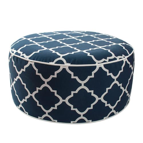 Outdoor/Indoor Inflatable Ottoman Pouf D20 xH9, All Weather Round Footstool with Handle, Water Repellent Portable Footrest for Patio Garden Camping Travel-Blue Geometry - color: Blue Geometry
