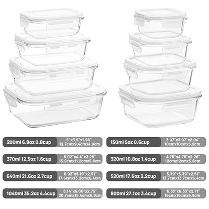 Vtopmart 8 Pack Glass Food Storage Containers with Airtight Lids, Glass Meal Prep Containers, Lunch Office Meal for Microwave, Oven, Freezer and Dishwasher, BPA Free - color: White