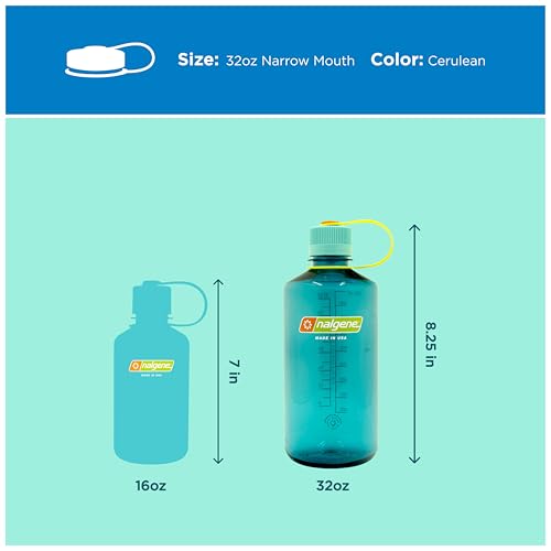 Nalgene 32 oz Narrow Mouth Water Bottle | BPA-Free, Durable & Leak Proof, Lightweight Bottle for Hiking, Gym & Travel, Cerulean - color: Cerulean Sustain, size: 32 Ounces