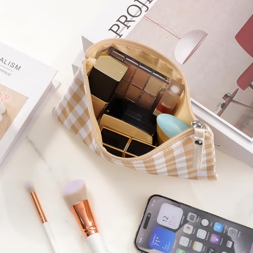 Pengxiaomei 2 Pcs Gingham Makeup Bags, Small Zipper Cosmetic Bag Green and Yellow Travel Toiletry Bag Makeup Pouch for Kids Teen Girls Tea Party Mothers Day Gifts - style: Plaid