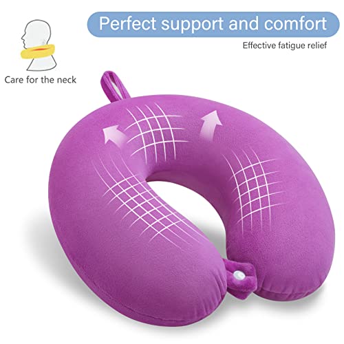 Travel Pillow Comfortable Neck Pillow U Shape Memory Foam Support Neck and Head Portable Travel Neck Pillow Suitable for Airplane, Trains, Self-Driving Cars - color: Purple