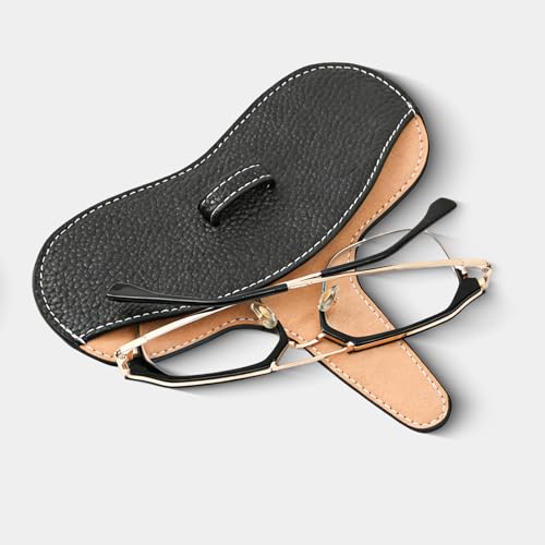 Leather Glasses Case, Portable Lightweight Soft Eyeglass Case, Travel Sunglasses Protective Case for Women Men - color: Black
