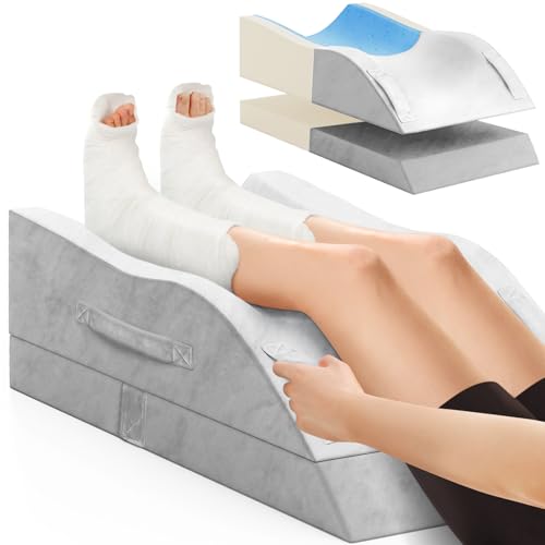 Double Leg Elevation Pillows, Wedge Pillow for After Surgery, Memory Foam Support Adjustable, Comfort Care for Back Knee Hip Ankles Pain, Knee Pillow for Sleeping Blood Circulation Light Grey & White - color: Light Grey & White, size: Double Leg