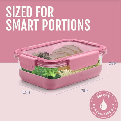 Ello Duraglass Refresh 3.4 Cup Meal Prep Sets 10Pc, 5 Pack Set- Glass Food Storage Container with Silicone Boot and Airtight BPA-Free Plastic Lids, Dishwasher, Microwave and Freezer Safe,Dusk Delight - color: Dusk Delight