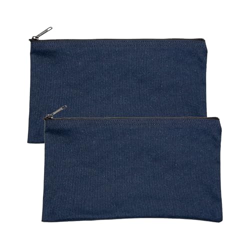 Multipack of 2 Compact Zipper Cloth Pouches, Zipper Bag, Travel Toiletry, Cosmetics, Stationary Case, 11 x 6 inches (Navy) - color: Navy Blue
