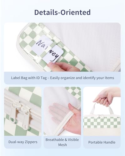 Narwey 6 Set Compression Packing Cubes for Travel Women Men, Travel Cubes for Carry On Suitcase, Durable Compression Luggage Organizer Bags - color: ZZ-Mint Green Checkerboard
