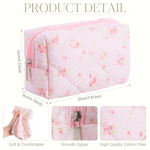 Paterr 20 Pcs Cotton Quilted Makeup Bag Bulk Coquette Cosmetics Bag Flower Aesthetic Essential Pouch Emergency Travel Toiletry Cotton Pouch Gifts for Women (Bow Floral) - style: Bow Floral